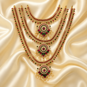 Home goddess idol 3 step long haram with round medallions