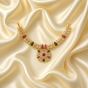 lakshmi amman short necklace with pink green pendant
