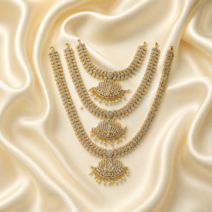 varalakshmi alankaram long haram set with white stones